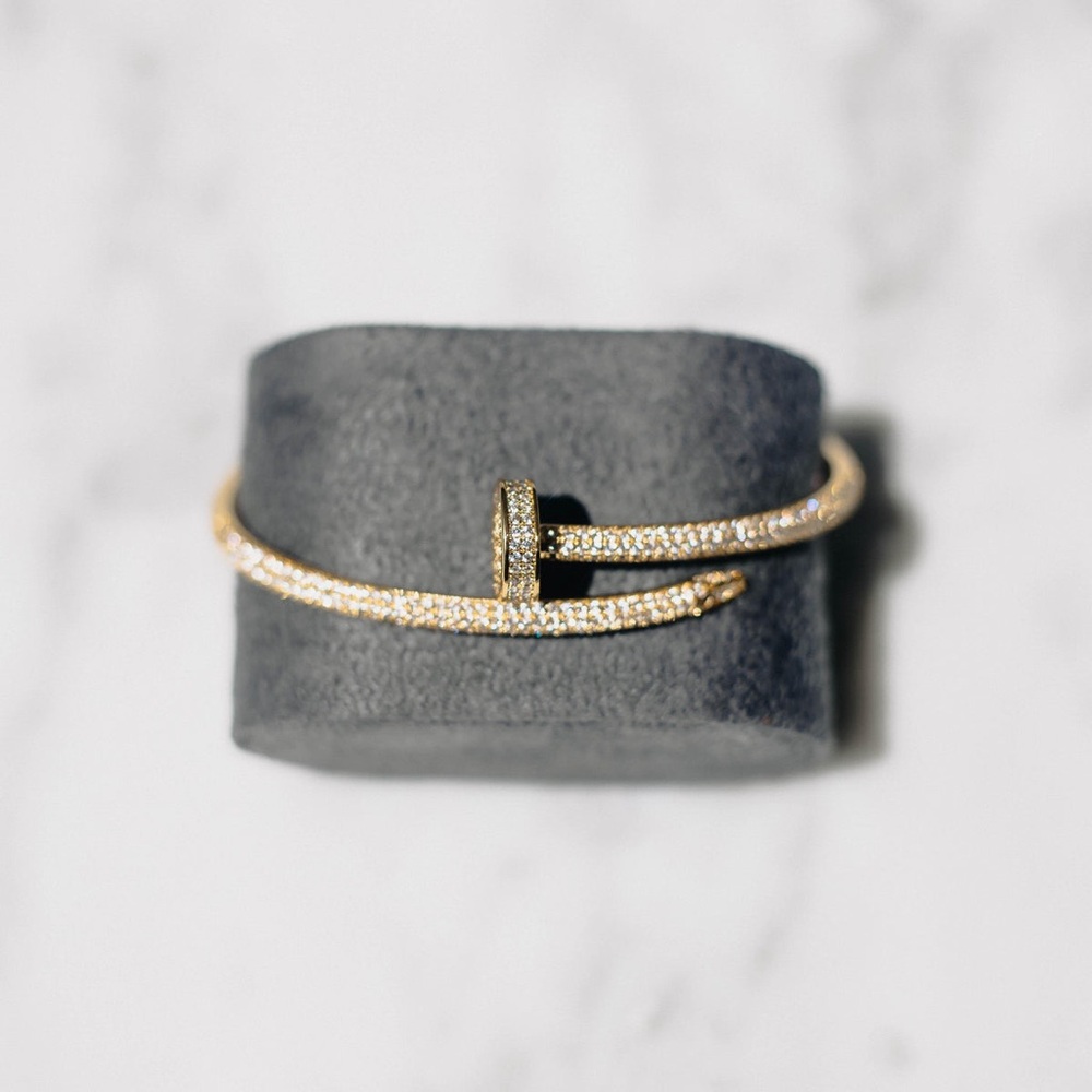 Gold & Diamond Nail Bangle Bracelet